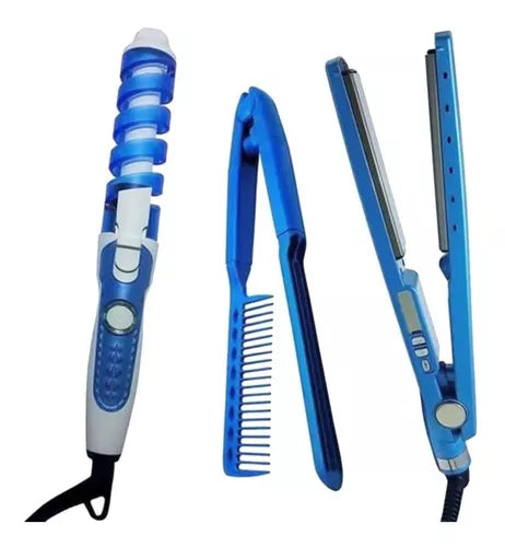 Combo Nano Titanium 3 en 1 💇‍♀️ Plancha + Rizador + Peine Profesional