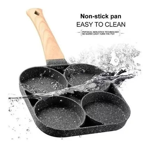 Sartén Antiadherente de 4 Puestos – Huevos, Arepas y Pancakes Perfectos 🍳