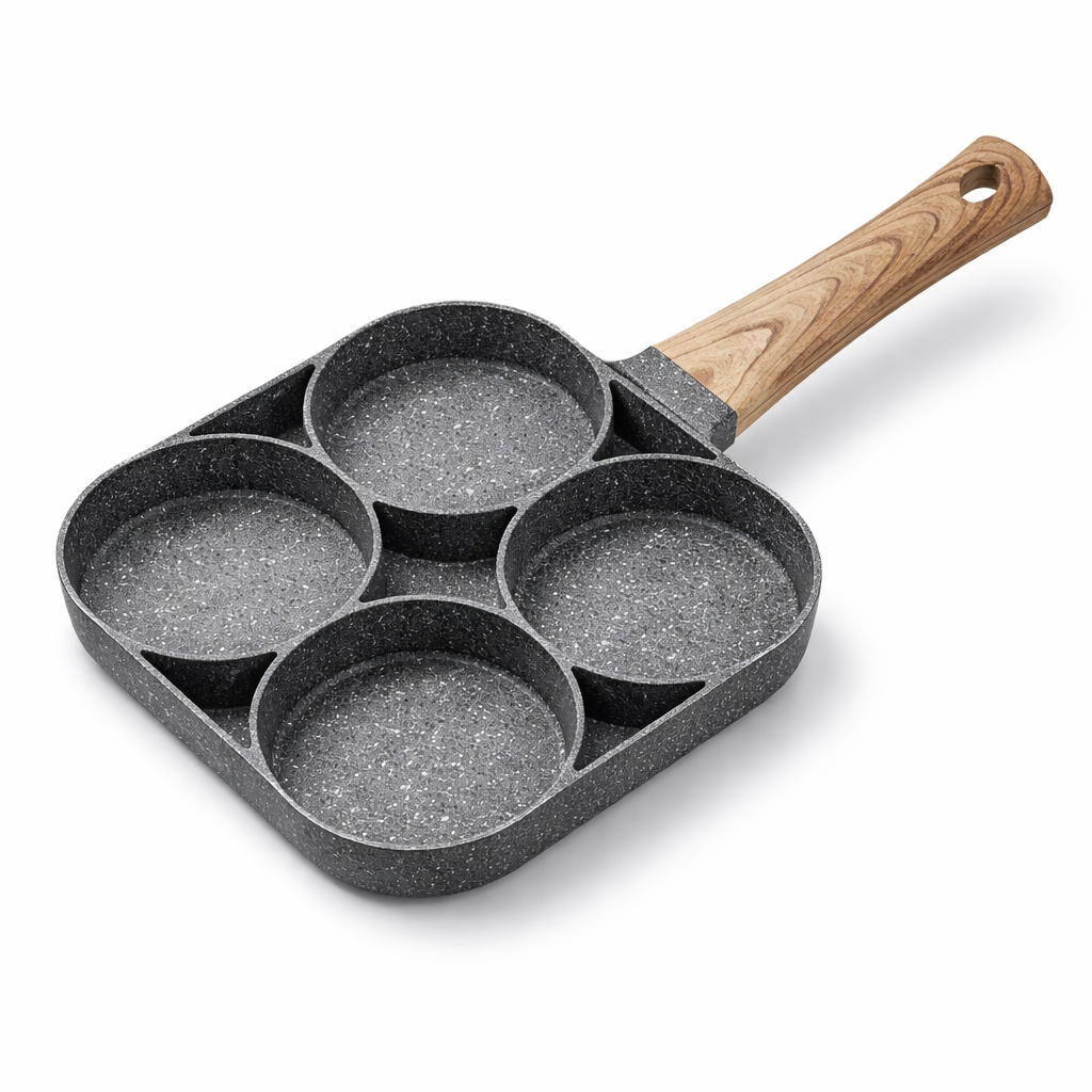 Sartén Antiadherente de 4 Puestos – Huevos, Arepas y Pancakes Perfectos 🍳