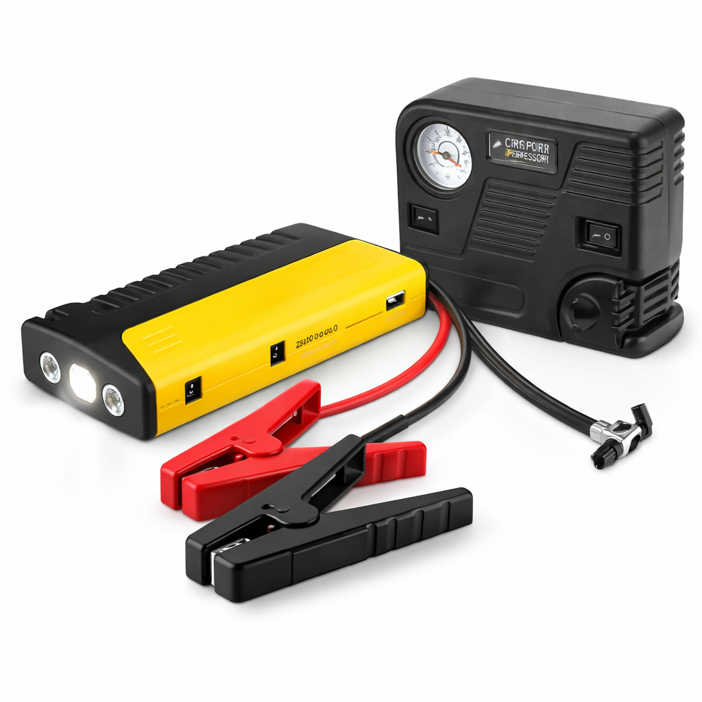 Arrancador de Batería + Compresor para Auto 🚗 Emergencias Todo en Uno