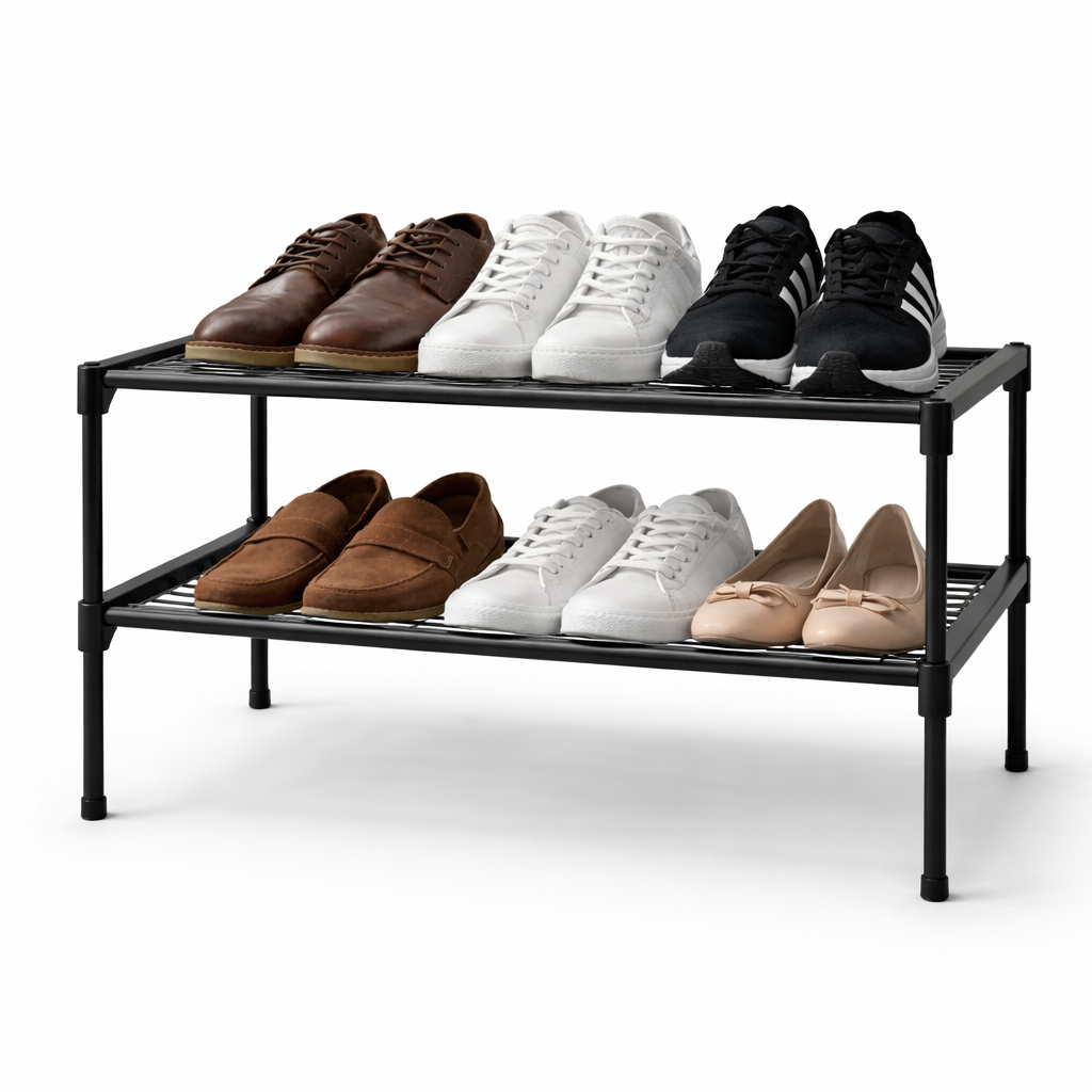 Zapatero Organizador Metálico 2 Niveles 👟 Resistente y Moderno para Ahorro de Espacio