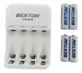 Baterias Beston AA Recargable X 4 Pack + Cargador pilas